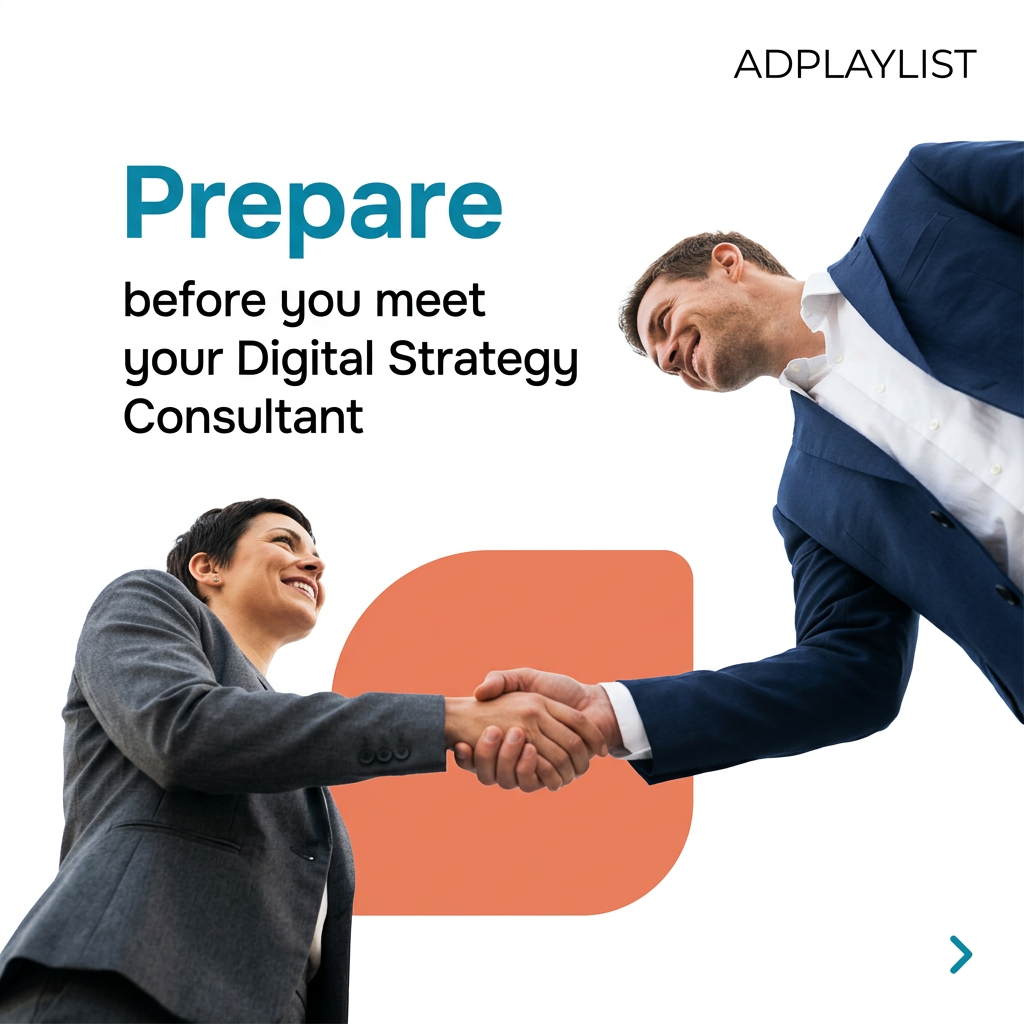 Low-angle shot of a smiling woman and man in suits shaking hands over a coral shape with the headline Prepare in teal