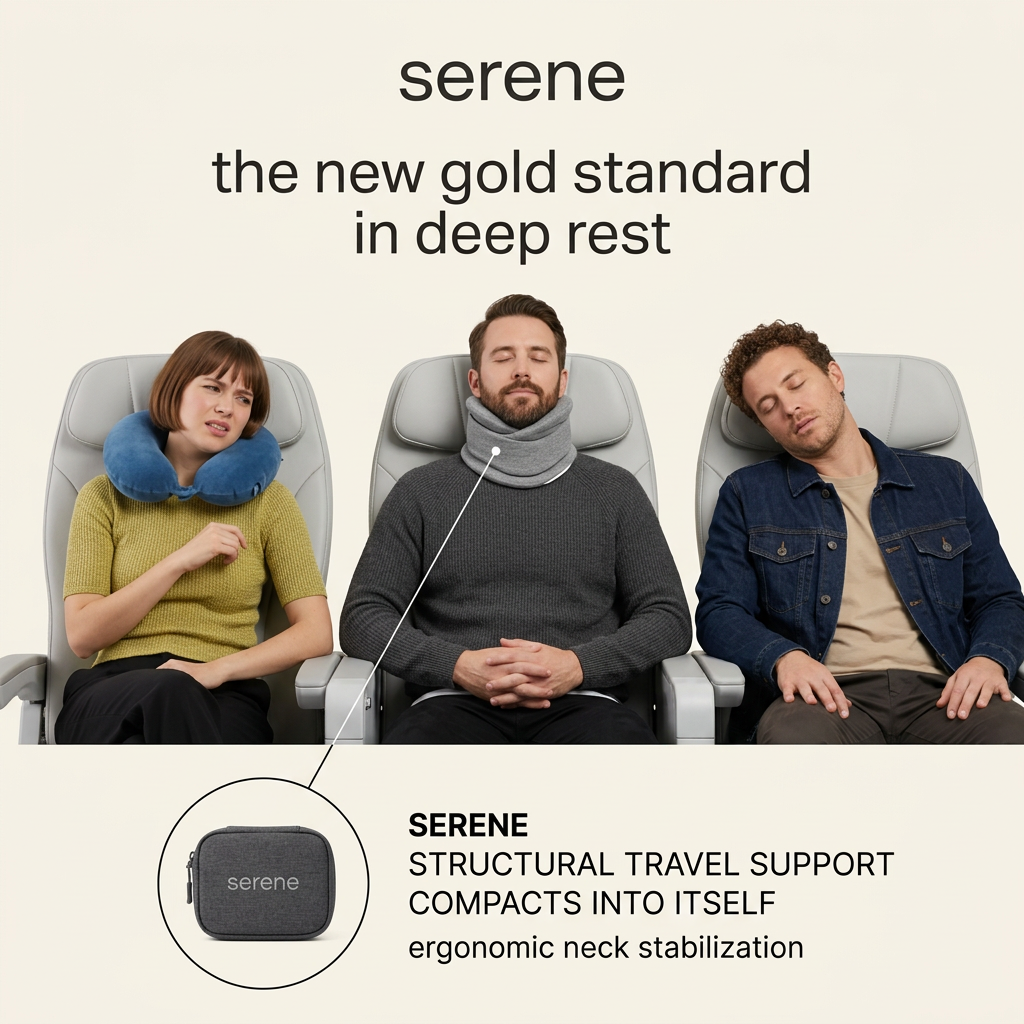Three airline passengers: a woman uncomfortable in a U-pillow, a man asleep in a grey neck wrap and a man slumped asleep