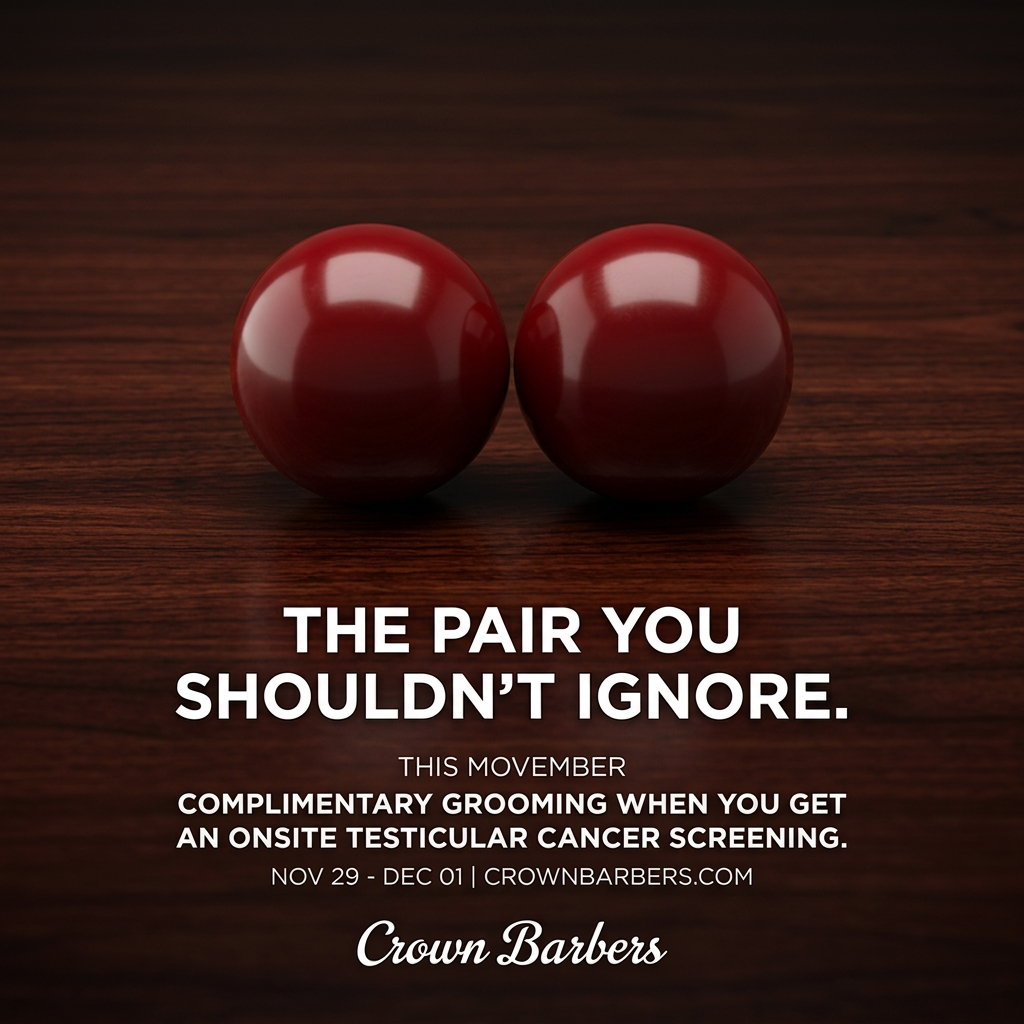 Two glossy dark red spheres on a dark wooden surface above the headline The Pair You Shouldn't Ignore and Movember offer text