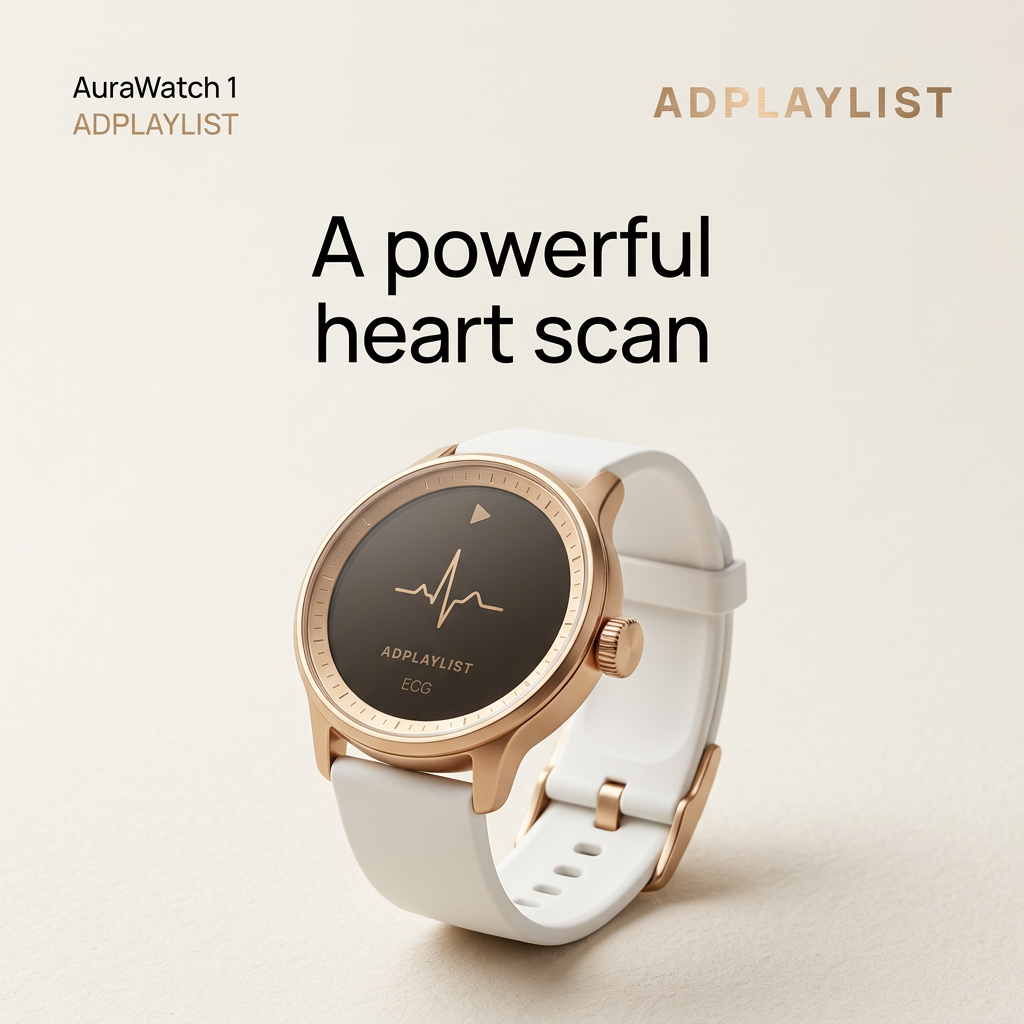 Rose-gold hybrid watch with a white strap and an ECG waveform on its dark face, on a soft cream background