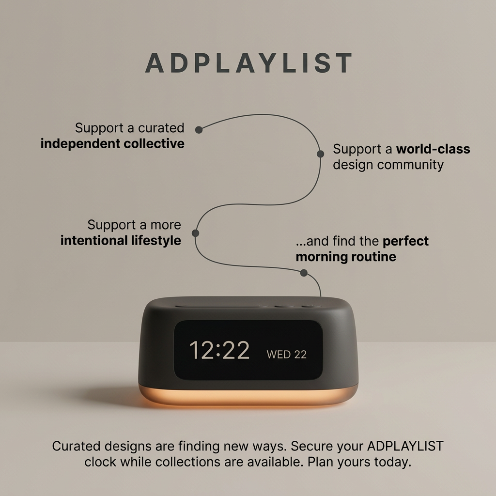 Dark smart clock glowing warm, showing 12:22, with four 'support' reasons linked by a flowing line above it