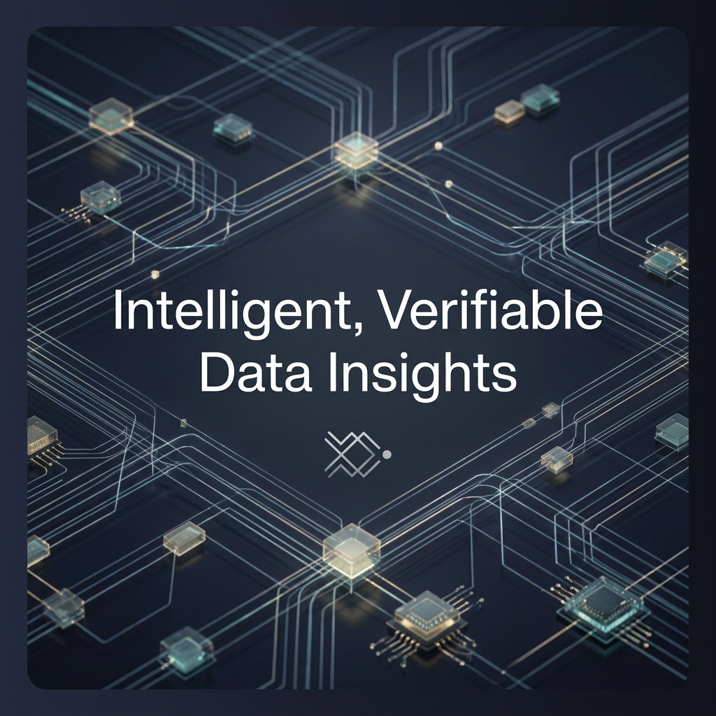 Dark navy abstract circuit network with glowing chips and the headline Intelligent, Verifiable Data Insights