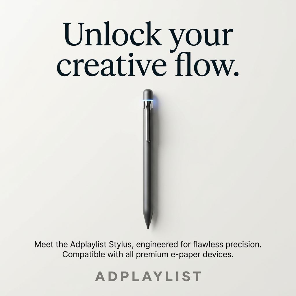 Matte grey stylus with a metal clip and blue LED ring, standing vertically on a plain white background