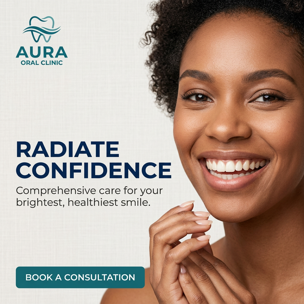 Smiling woman with curly hair showing bright white teeth beside Radiate Confidence headline and Book a Consultation button