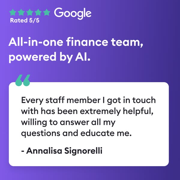 Pilot ad with Google 5/5 rating, headline about an AI finance team and a white quote card from Annalisa Signorelli