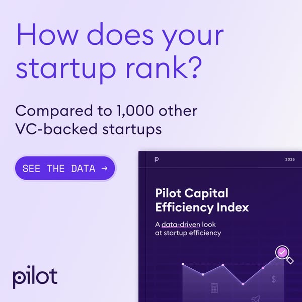Pilot ad asking how your startup ranks against 1,000 VC-backed startups beside the Capital Efficiency Index cover