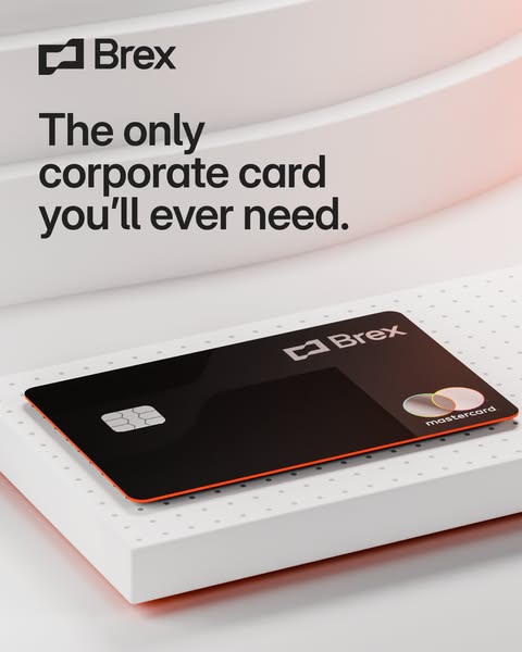 Black Brex Mastercard on a white dotted podium below the headline The only corporate card you'll ever need