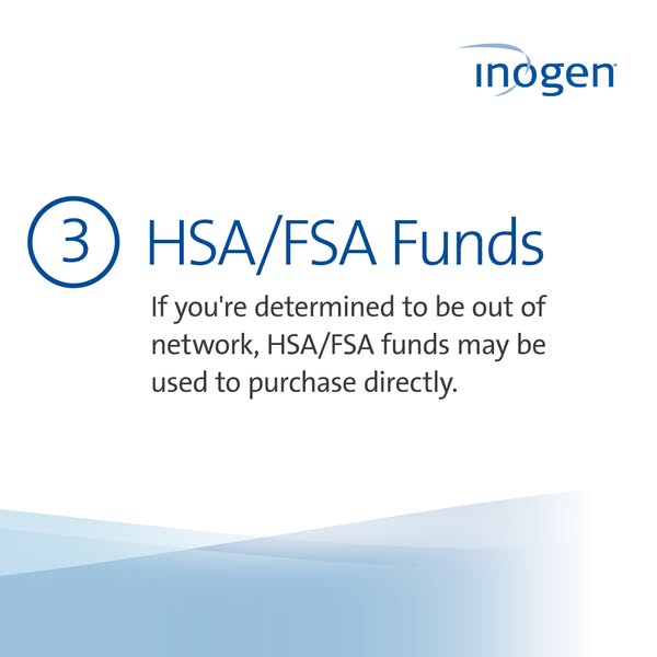 White Inogen ad with a circled number 3, heading HSA/FSA Funds and text about using funds to purchase directly