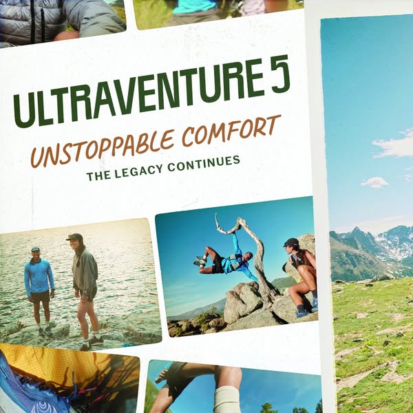 Scrapbook collage of trail running and hiking photos with text Ultraventure 5 Unstoppable Comfort The Legacy Continues